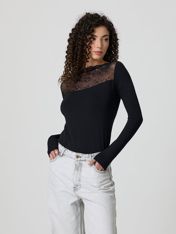 Maglia scollo dritto sottogiacca in pizzo