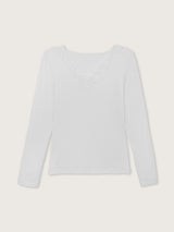Jadea 4529 maglia in modal e cashmere con scollo a V in pizzo bianco