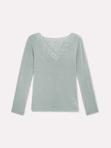 Jadea 4529 maglia in modal e cashmere con scollo a V in pizzo giada