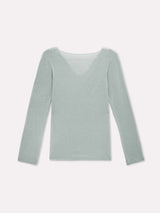 Jadea 4529 maglia in modal e cashmere con scollo a V in pizzo giada