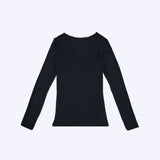 Jadea 4529 maglia nera in modal e cashmere con scollo a V in pizzo