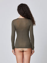 Jadea 4529 maglia in modal e cashmere con scollo a V in pizzo oliva