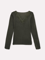 Jadea 4529 maglia in modal e cashmere con scollo a V in pizzo oliva