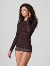 Jadea 4649 maglia caffe in modal e cashmere con polsini in pizzo 