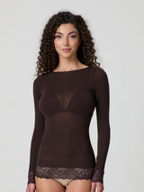 Jadea 4649 maglia caffe in modal e cashmere con polsini in pizzo 