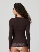 Jadea 4649 maglia caffe in modal e cashmere con polsini in pizzo 