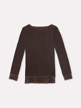 Jadea 4649 maglia caffe in modal e cashmere con polsini in pizzo 
