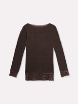 Jadea 4649 maglia caffe in modal e cashmere con polsini in pizzo 