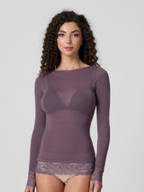 Jadea 4649 maglia caffe in modal e cashmere con polsini in pizzo 
