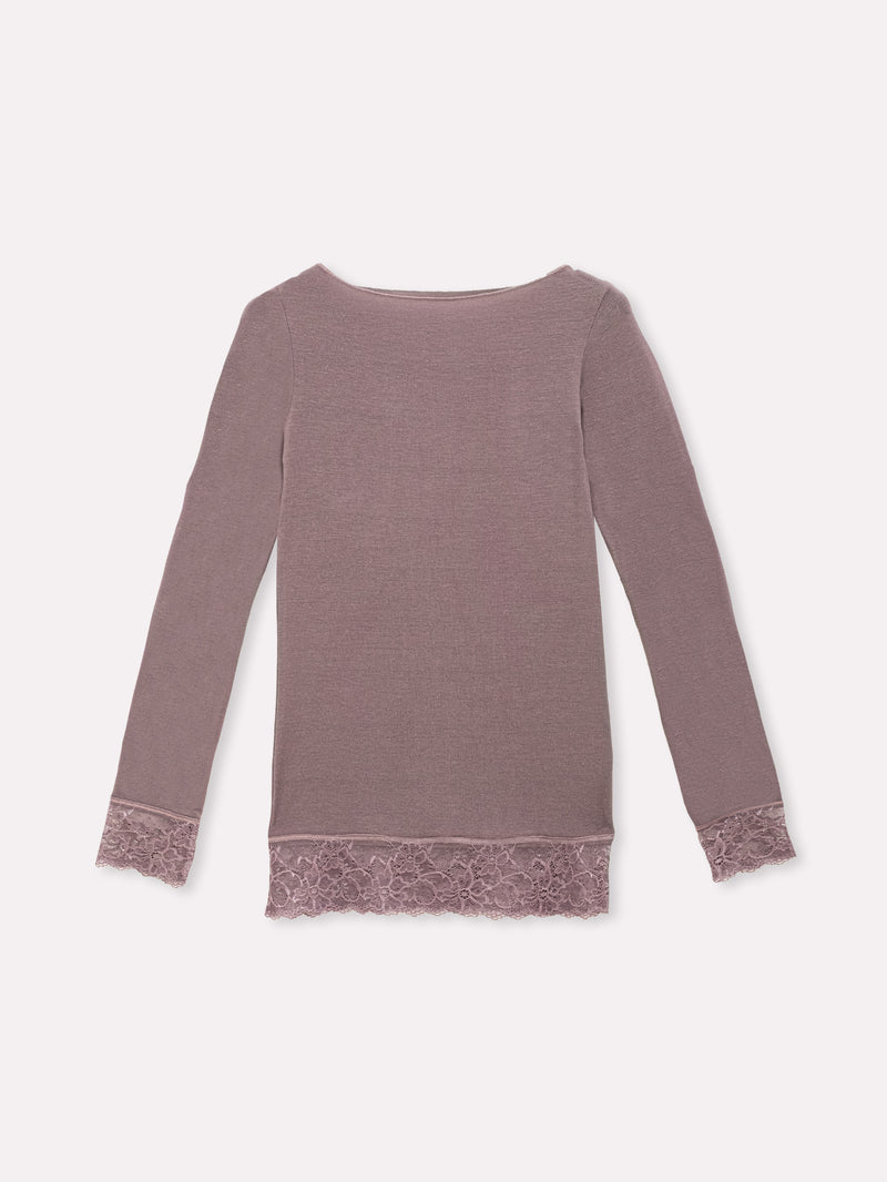 Jadea 4649 maglia caffe in modal e cashmere con polsini in pizzo 