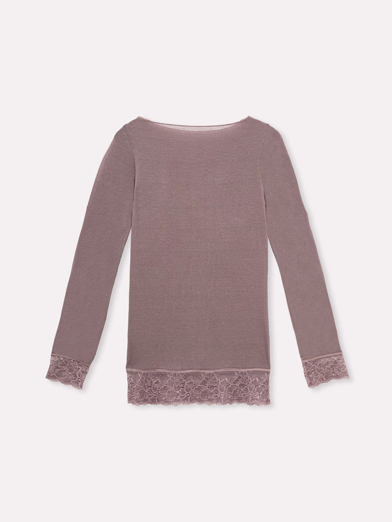 Jadea 4649 maglia caffe in modal e cashmere con polsini in pizzo 
