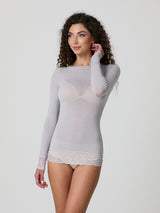 Jadea 4649 maglia perla in modal e cashmere con polsini in pizzo 