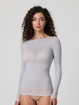 Jadea 4649 maglia perla in modal e cashmere con polsini in pizzo 