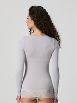 Jadea 4649 maglia perla in modal e cashmere con polsini in pizzo 