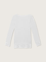 Jadea 4649 maglia perla in modal e cashmere con polsini in pizzo 