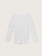 Jadea 4649 maglia perla in modal e cashmere con polsini in pizzo 