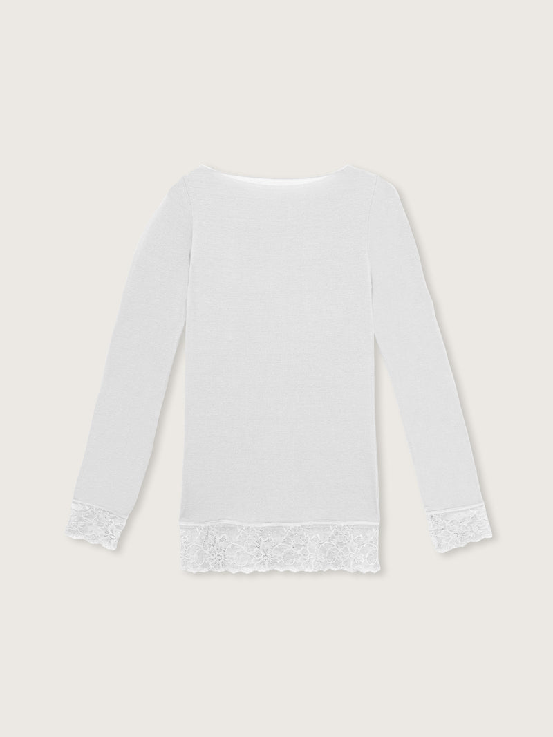 Jadea 4649 maglia perla in modal e cashmere con polsini in pizzo 