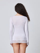 Jadea 4649 maglia in modal e cashmere con polsini in pizzo bianco