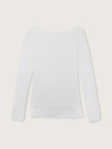 Jadea 4649 maglia in modal e cashmere con polsini in pizzo bianco