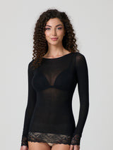Jadea 4649 maglia nera in modal e cashmere con polsini in pizzo 