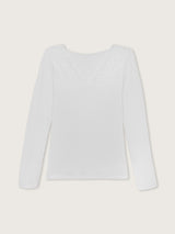 Jadea 4650 maglia in modal e cashmere con scollo a V in pizzo bianco