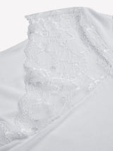Jadea 4650 maglia in modal e cashmere con scollo a V in pizzo bianco