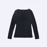 Jadea 4650 maglia nera in modal e cashmere con scollo a V in pizzo