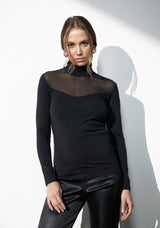 Jadea 4652 maglia collo alto nera con tulle flock in cotone