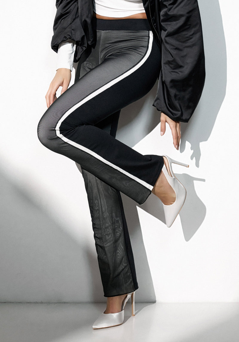 Jadea 4657 leggings in cotone con bande laterali a contrasto e tulle