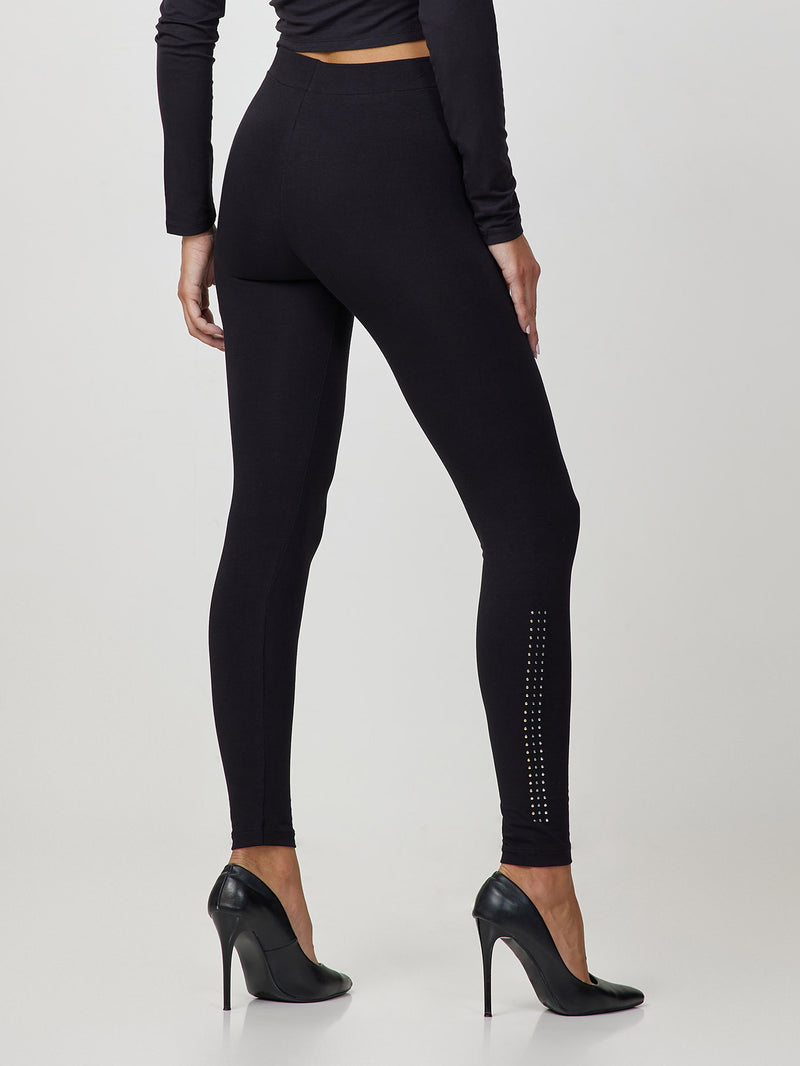 Jadea 4659 leggings nero second skin in cotone con borchie 