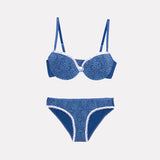 Jadea 4664 reggiseno push-up e slip blu con pizzo e ricami merengue 