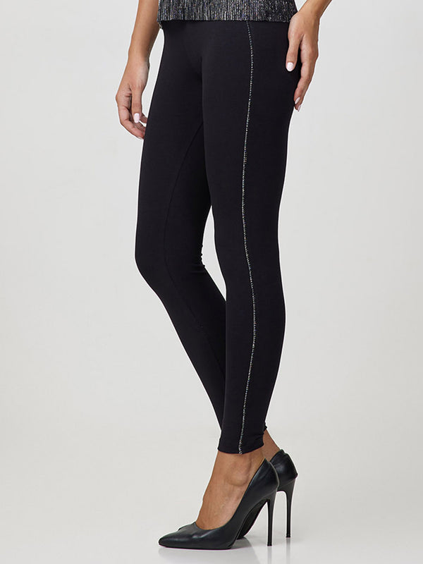 Jadea 4686 leggings con dettagli laterali laminati salsa