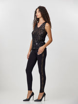 Jadea 4696 leggings aderenti in tulle e paillettes laterali charleston