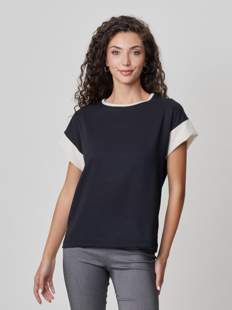 Jadea 4764 t-shirt bicolore in tessuto leggero a girocollo colore nero