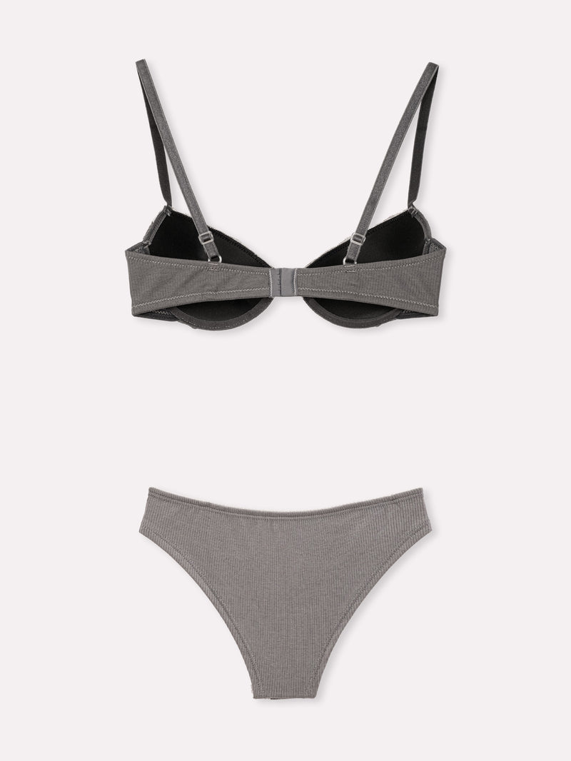 Jadea 4810 coordinato push-up e brasiliana a costine pizzo asfalto serie nebula