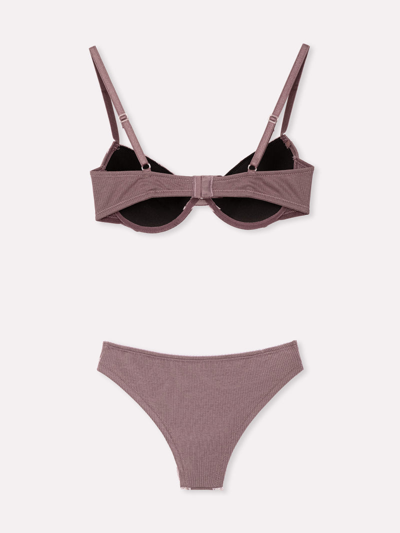 Jadea 4810 coordinato push-up e brasiliana a costine pizzo crepuscolo serie nebula