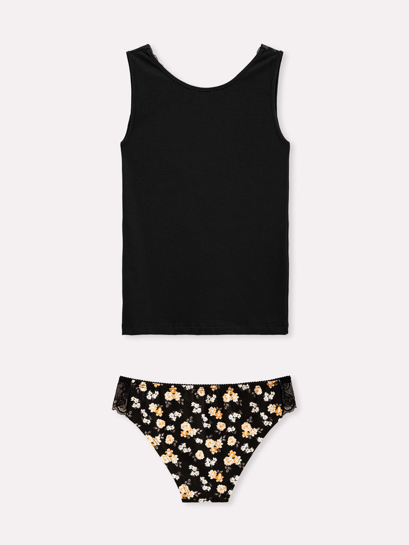 Jadea 4817 coordinato canotta slip fantasia floreale e pizzo nero serie eclissi