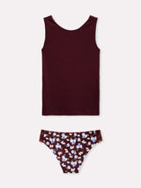 Jadea 4817 coordinato canotta slip fantasia floreale e pizzo prugna serie eclissi