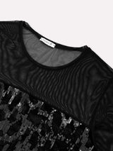 Jadea 4823 maglia effetto velluto con tulle e paillette nero 