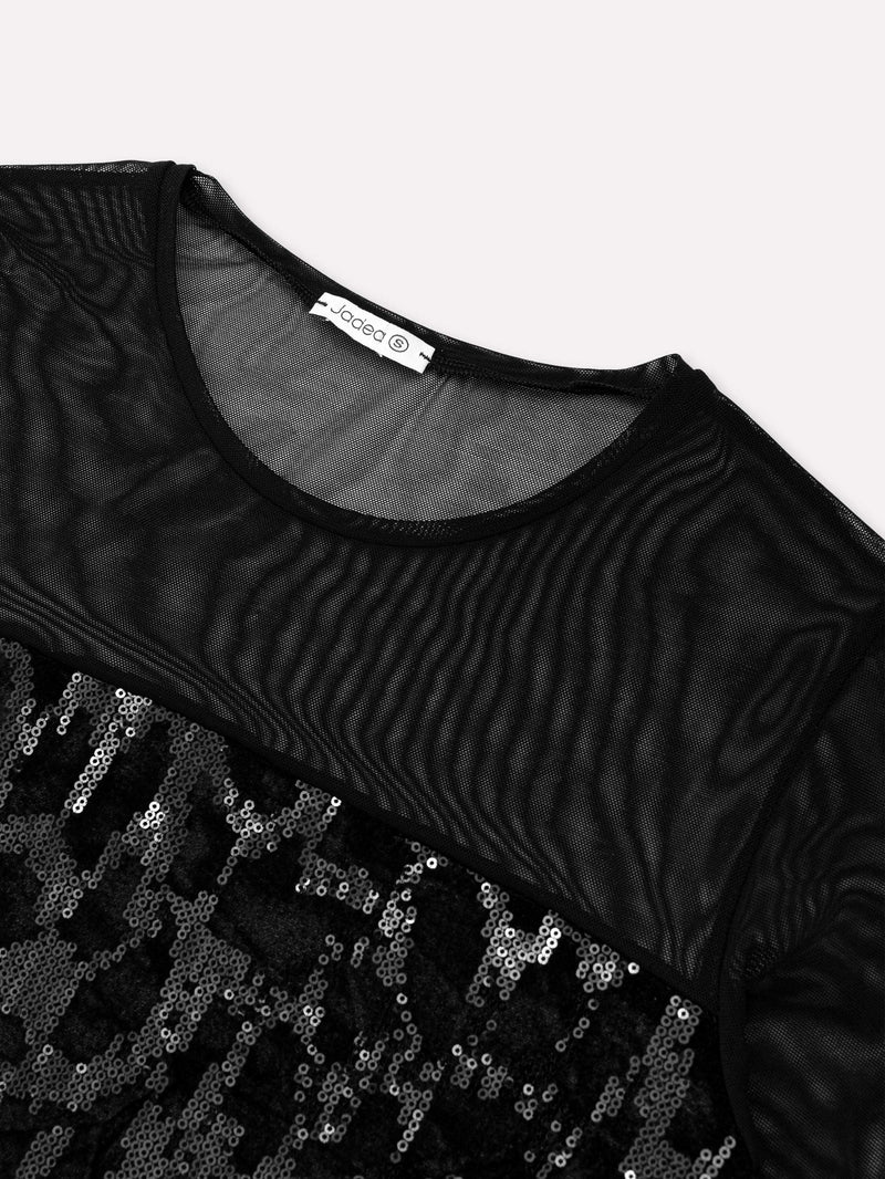 Jadea 4823 maglia effetto velluto con tulle e paillette nero 