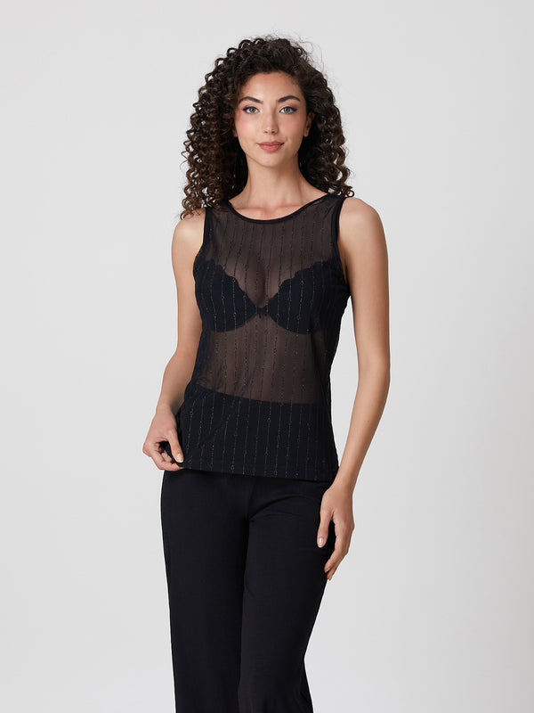Jadea 4825 canotta in tulle trasparente e glitter nero