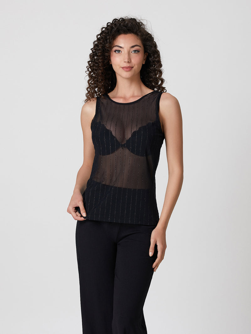 Jadea 4825 canotta in tulle trasparente e glitter nero