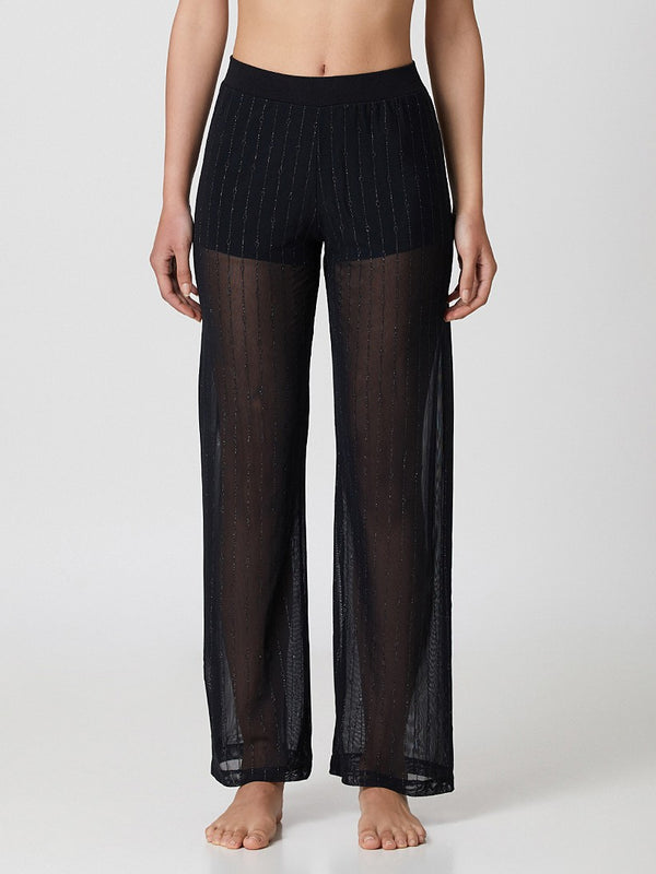 Jadea 4826 pantalone in tulle trasparente e glitter nero