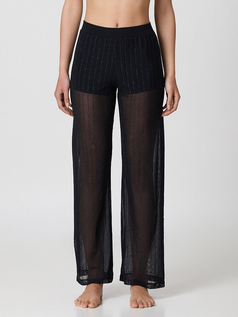 Jadea 4826 pantalone in tulle trasparente e glitter nero