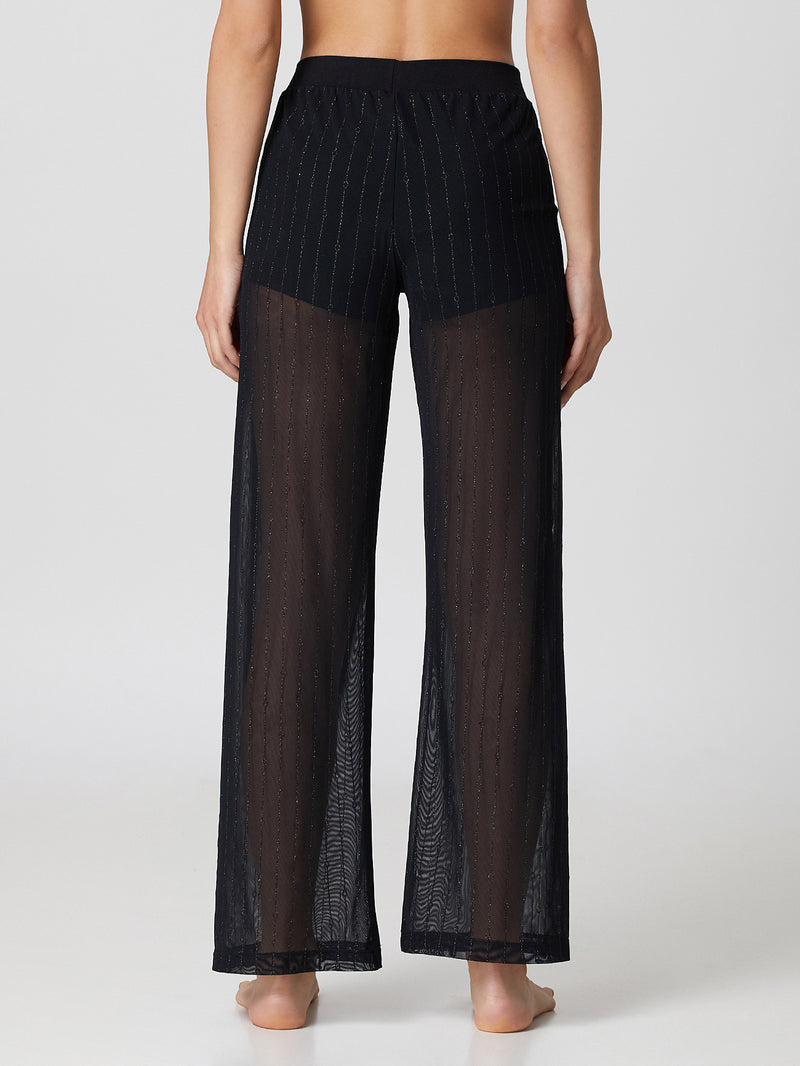 Jadea 4826 pantalone in tulle trasparente e glitter nero