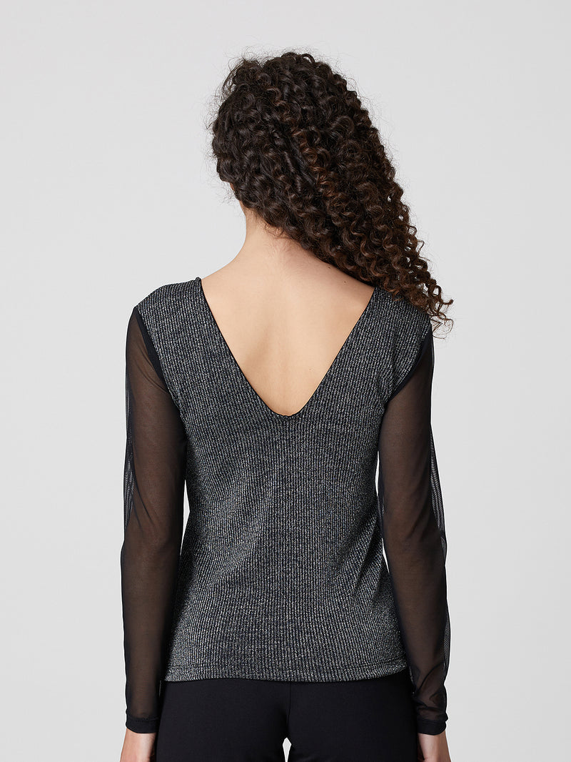 Jadea 4828 maglia in tessuto laminato e costine nero 