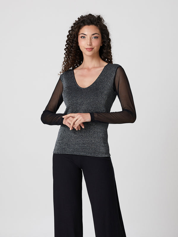 Jadea 4828 maglia in tessuto laminato e costine nero 