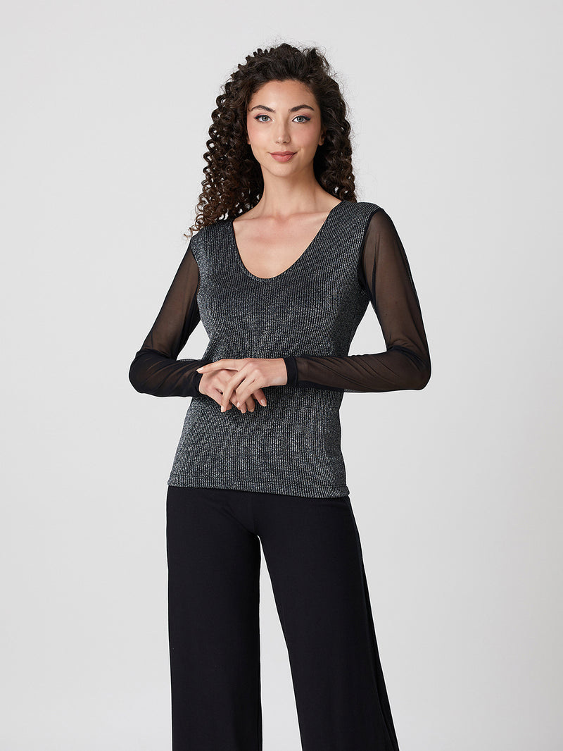 Jadea 4828 maglia in tessuto laminato e costine nero 