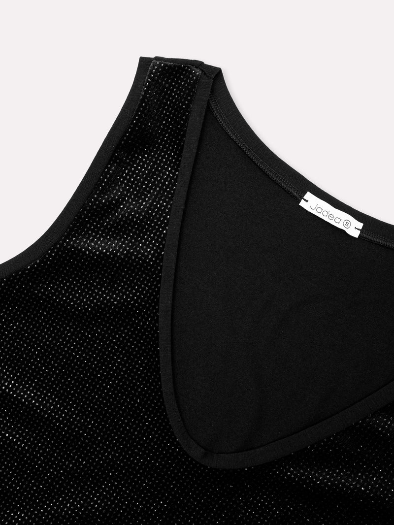 Jadea 4830 canotta effetto velluto scollo a V e glitter nero 