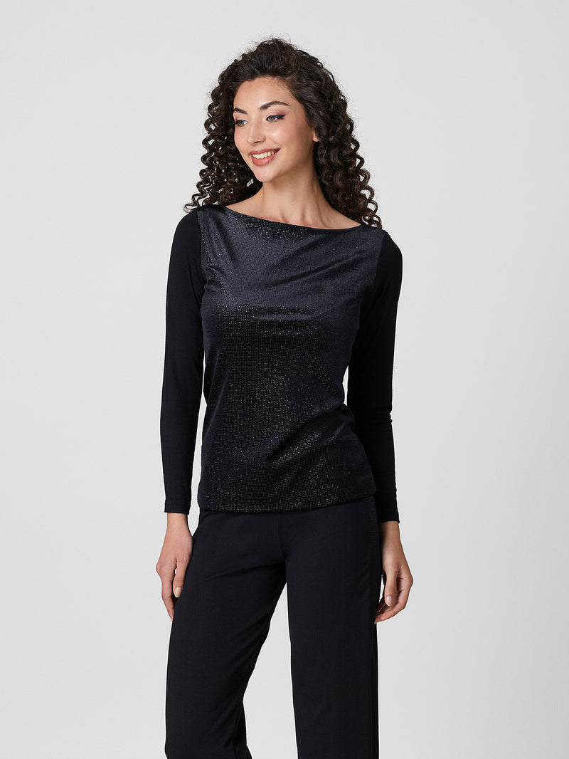 Jadea 4831 maglia effetto velluto e glitter nero 